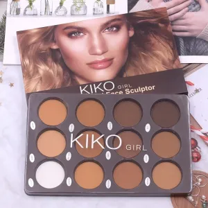 12-Color Kiko Contour Palette - Matte Bronzer & Highlighter for Face Sculpting & Makeup Blending