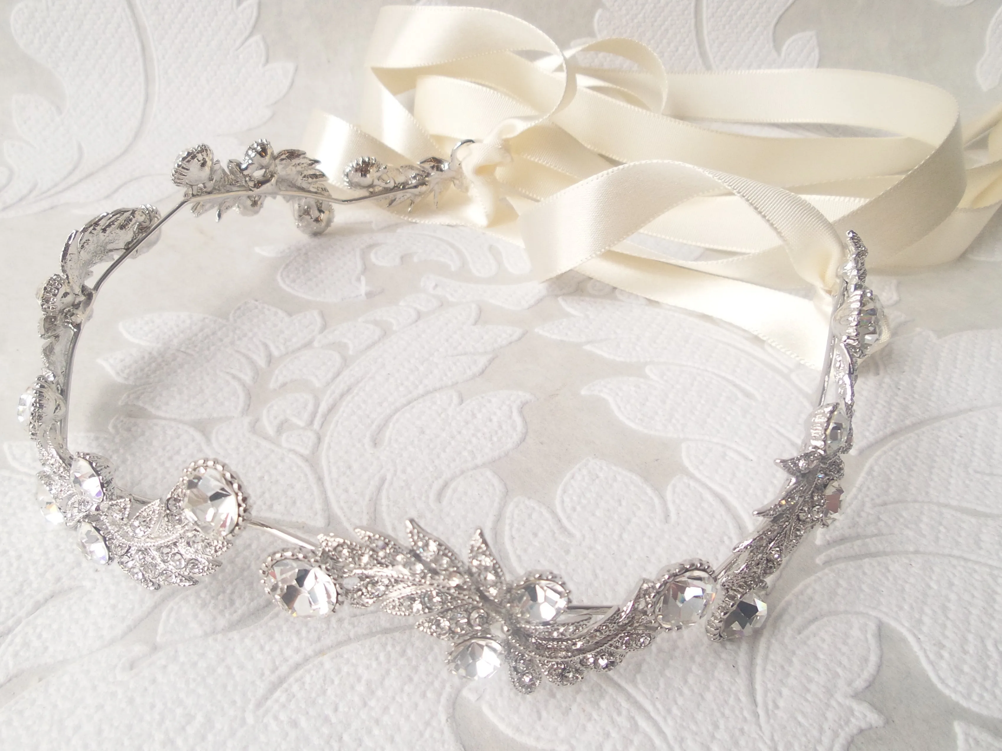 Bridal Ribbon Bandeau for Wedding Updo Headpiece