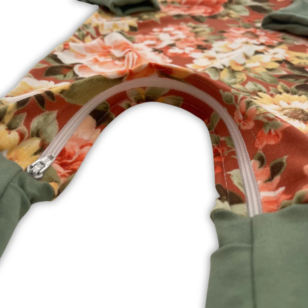 Burnt Orange Floral Zip Romper
