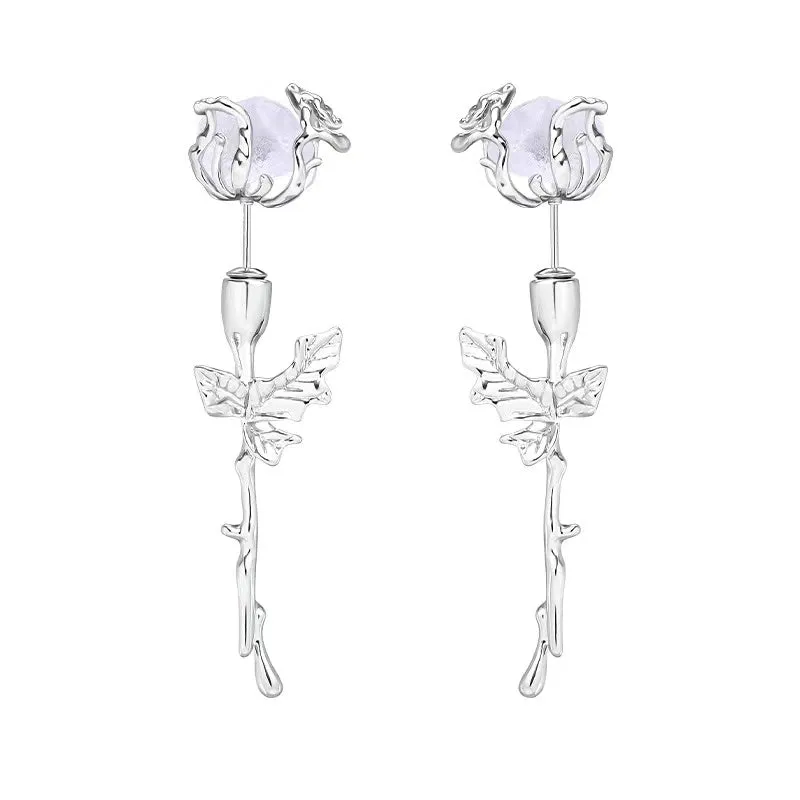 E38 Two-way Light Purple Ice Rose Earrings