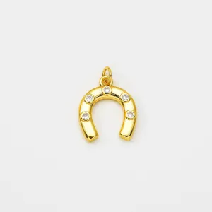 Gold Filled Horseshoe Charm Pendant CZ Micro Pave, CP2066