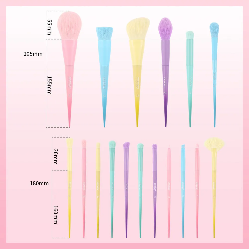Makeup Brush Rainbow Color 17 PCs Macaron Color Series Full Set