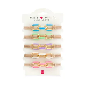 OMG BLING FIVE PIECE Enamel Hair Tie - Bracelet Set In Pastels