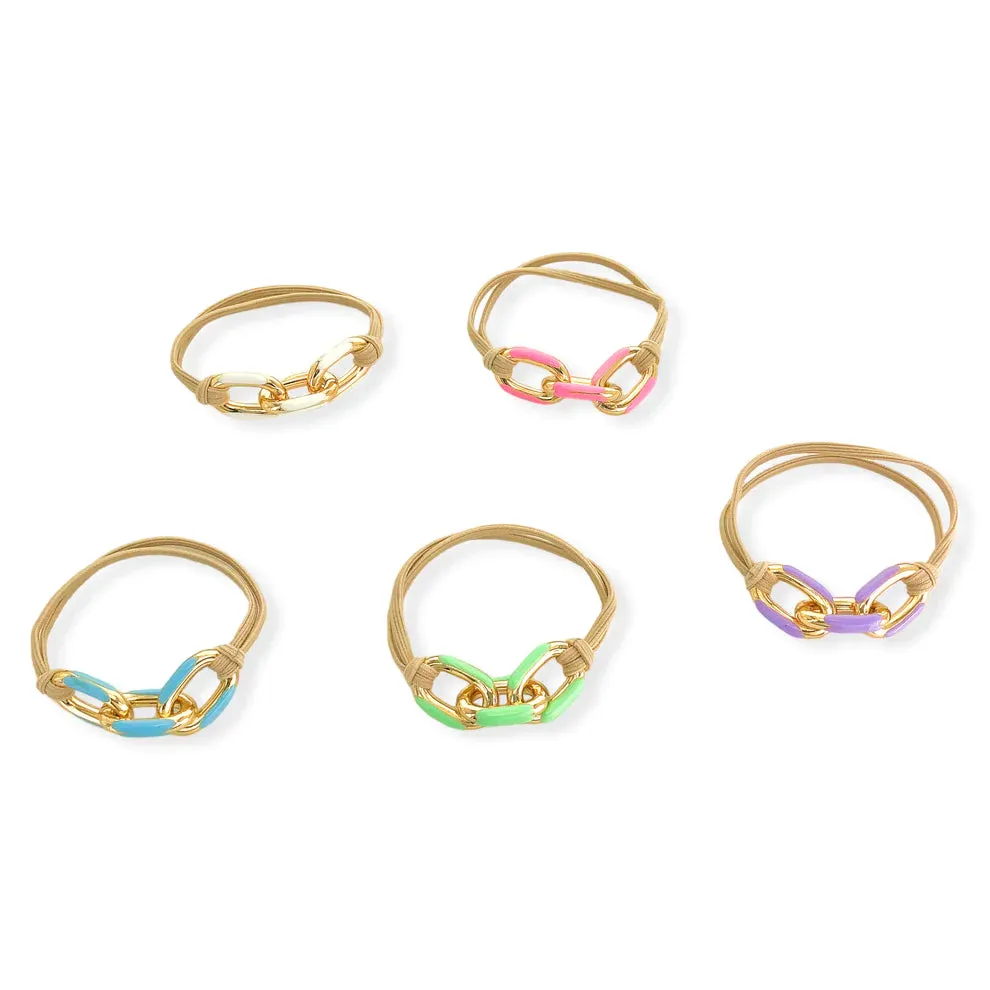 OMG BLING FIVE PIECE Enamel Hair Tie - Bracelet Set In Pastels