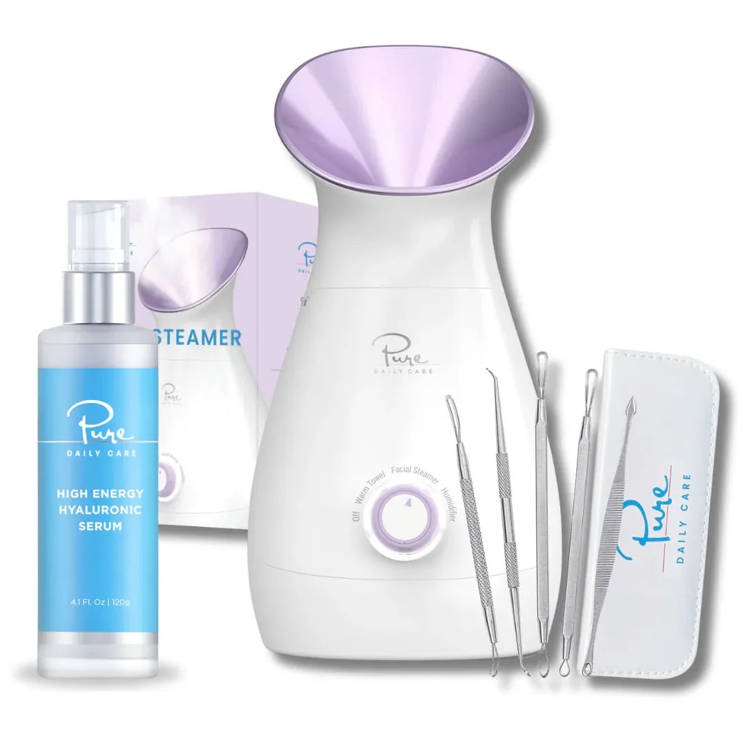 Ultimate Hydration Bundle: NanoSteamer 3-in-1 Facial Steamer & Hyaluronic Serum (4oz)